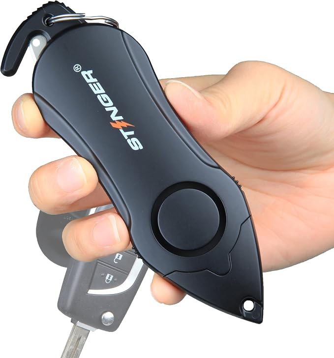 Stinger USA 140dB Siren Personal Safety Alarm Keychain Emergency Tool Black | Panic Alarm Siren, Seatbelt Cutter, Car Window Breaker, Safety Device for Women Kid(Black) by Stinger