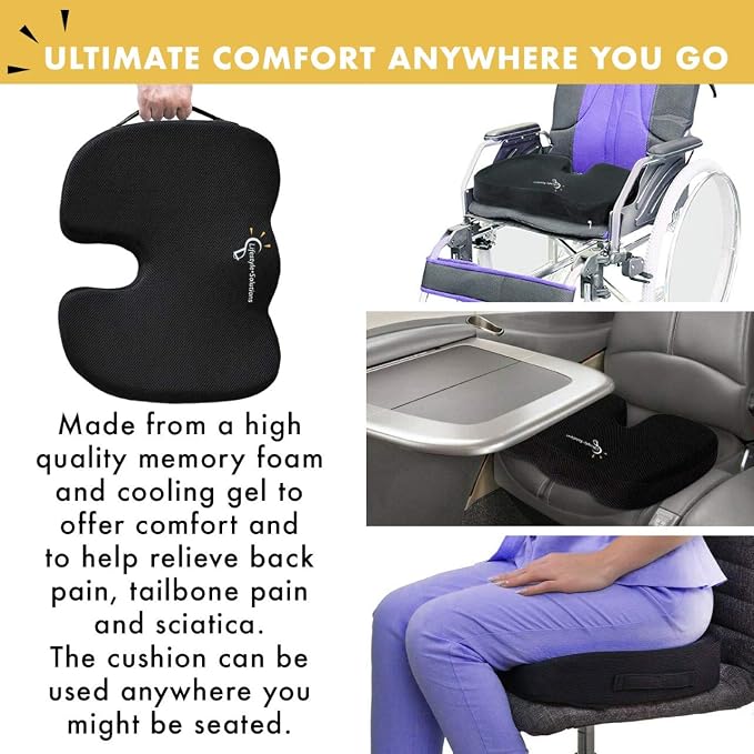 Large Seat Cushion with Carry Handle and Anti Slip Bottom, Large Gel Memory Foam Seat Cushion - Orthopedic Gel & Memory Foam - Coccyx Cushion for Tailbone Pain – Sciatica & Back Pain Relief (Grey) - Image 7