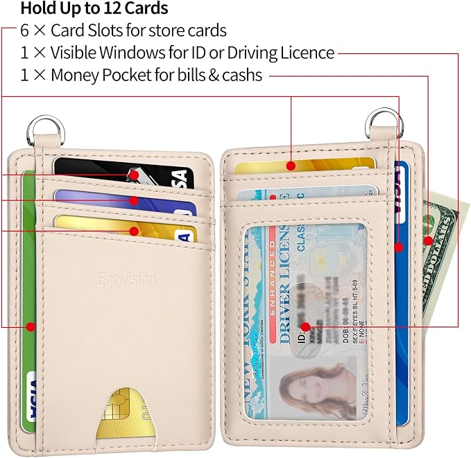 Slim Minimalist Front Pocket Wallet, RFID Blocking Credit Card Holder Wallet with Detachable D-Shackle for Men Women - Image 5