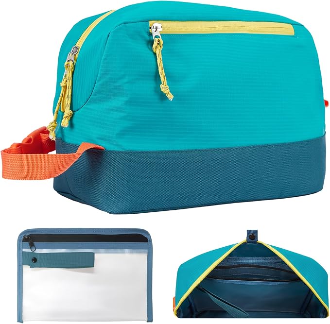 Waterproof Makeup Bag For Women Girls Men,Two-Tone Colorblock Travel Toiletry Bag With Wet Pocket & Removable Transparent Bag, 8L Large Capacity Lightweight Vacation Essentials (Light Blue+Dark Blue) by Janhavi
