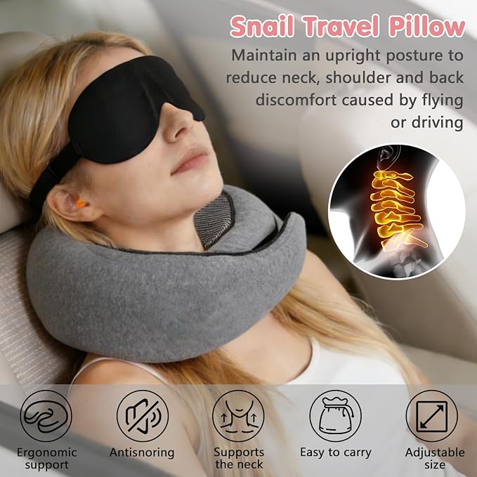Memory Foam Neck Pillow,2026 World Cup Travel Pillow,Neck Pillow Airplane with Eye Mask & Ear Plugs,Memory Foam 360 Degree Support Stowable Pillows for Airplanes Offices and Cars (Dark Grey) - Image 6