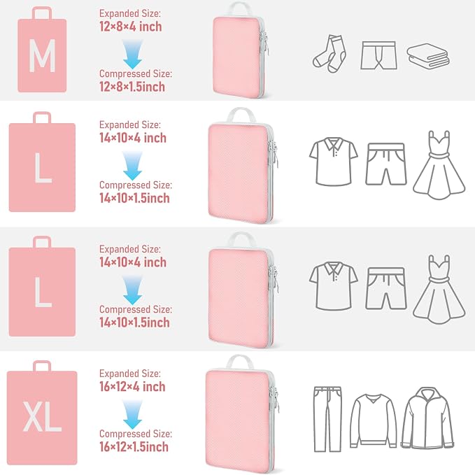 4 Set Packing Cubes For Travel Essentials, Luggage Packing Organization Cubes Suitcase Organizer Bags Set For Luggage Travel Packing Cubes For Suitcases Durable (4 Pcs, Pink) - Image 2