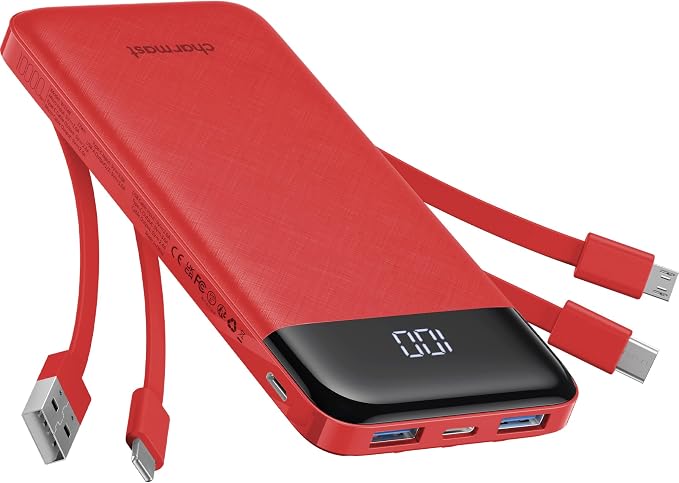 charmast Portable Charger with Built-in Cables X 4, Portable Phone Charger | 10000mAh USB C Battery Pack for All Phones Tablets,Cables Reinforced,Charge 6 Devices at Once,for Women Teens Students by charmast