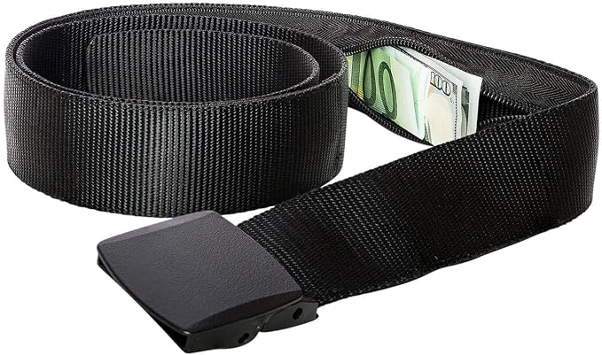 Zero Grid Black Travel Security Belt, Hidden Zippered Pockets to Carry Cash | Anti-Theft Concealable Design with Zipper Pocket for Cash, Card, Accessories, Adjustable Fit for Men and Women by ZeroGrid