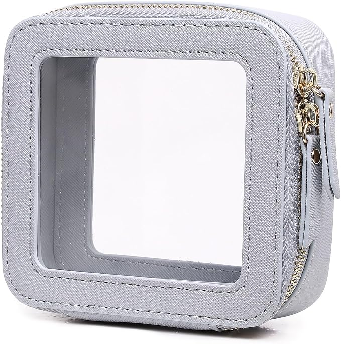 Pinkmik Mini Clear Makeup Bag, Gray, MINI-1 | Small Size, Zipper Closure, Cosmetic & Toiletry Case, Purse Organizer, Car Essentials by Pinkmik