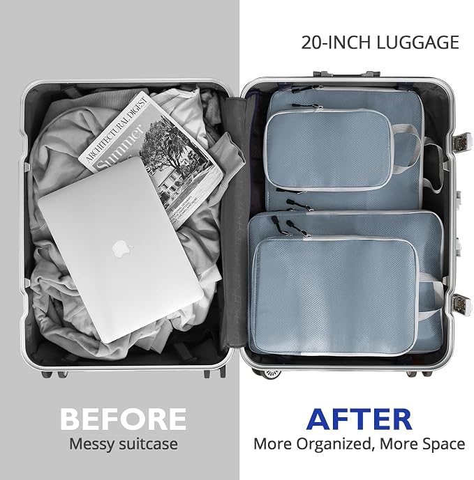 Compression Packing Cubes, 10 Set Packing Cubes for Travel Compression, Lightweight Compressible Package Organizer for Carry On and Suitcases, LakeBlue and Grey - Image 6