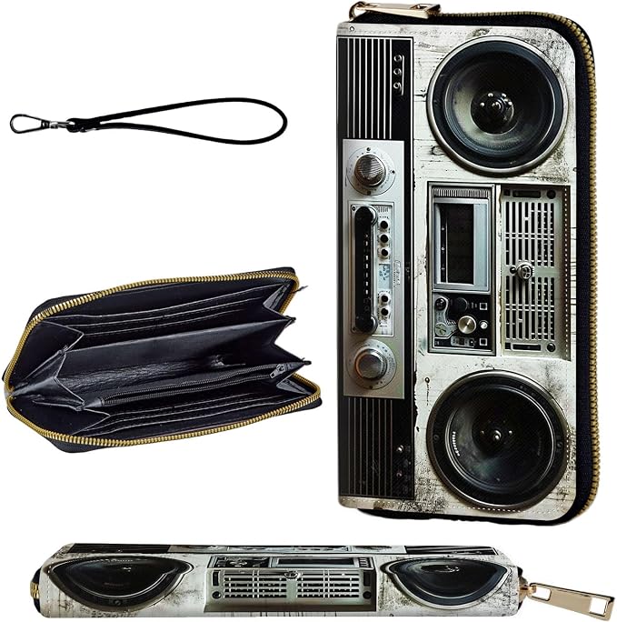 Wallet,Leather Long Wallet Suitable For Ladies And Teenagers - Detachable Wristband + RFID Travel Wallet With Card Slot - Retro Boombox by Unknown