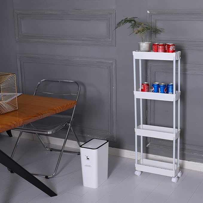 Sooyee 4 Tier Slim Rolling Cart, Utility Storage Cart with Wheels,White | Narrow Plastic Craft Cart,Ideal For Kitchen, Bathroom, Office, Dorm, Art Workspace, Bedside Storage - Image 7