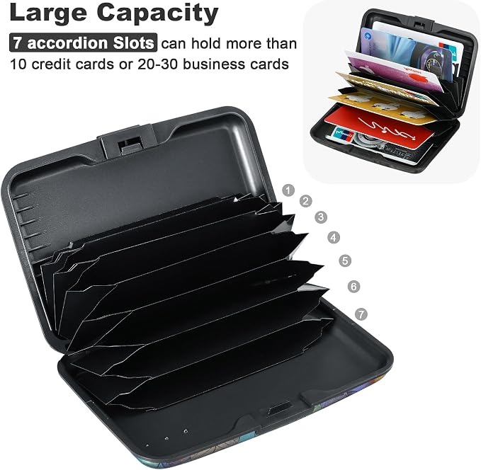 Mini RFID Aluminum Wallet Credit Cards Holder Business Card Case Metal ID Case for Men Women（Colorful Leaves - Image 5