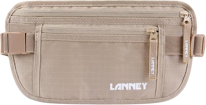 Money Belt for Travel, Slim RFID Blocking Women and Men Hidden Travel Pouch Under Clothes, Passport Holder Protect Cash, Documents, Credit Card, Bonus 2 RFID Sleeves by LANNEY