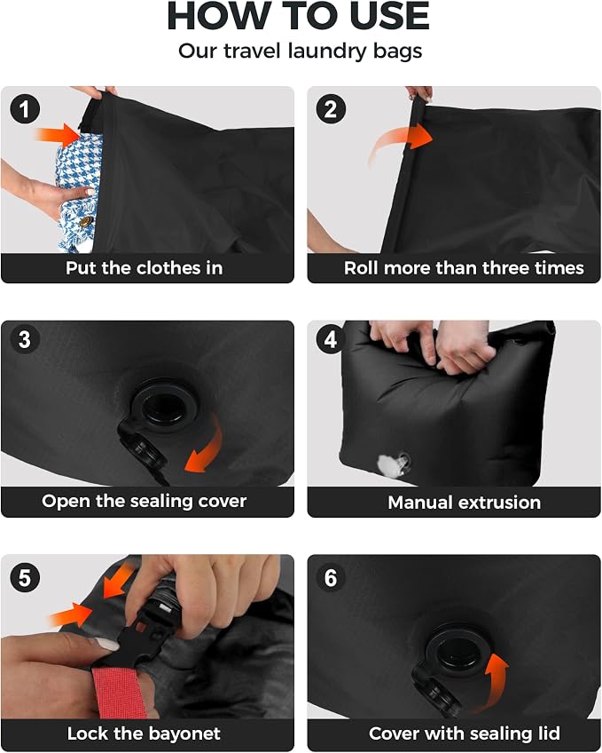 Travel Compression Laundry Bag, Pump-Free Vacuum Space Saver Bag for Dirty Clothes, Reusable Waterproof Wet Dry Bag, Travel Laundry Bag for Luggage, Packing, Suitcase (1 Pcs)（Black, L) - Image 5