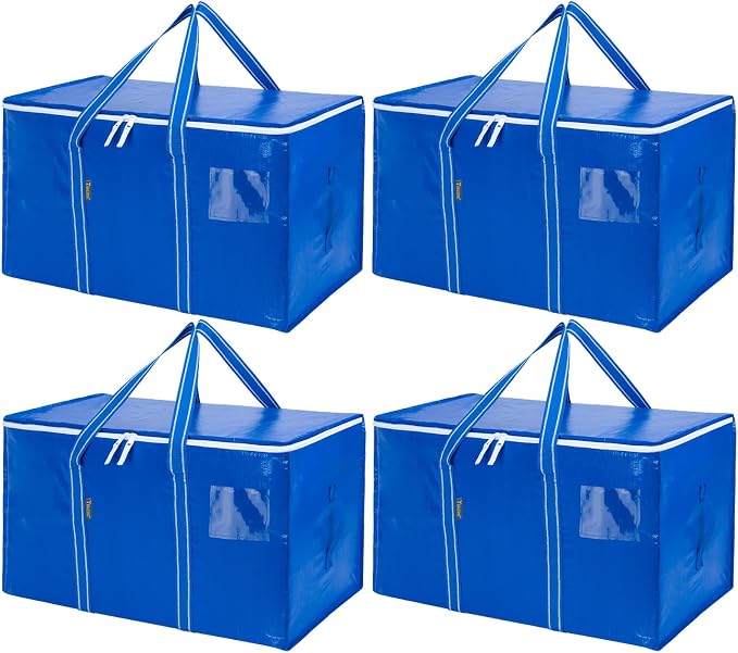 BALEINE 4-Pack Oversized Moving Bags with Reinforced Handles, Heavy-Duty Storage Tote for Clothes, Moving Supplies (Royal Blue, 4-Pack) by BALEINE