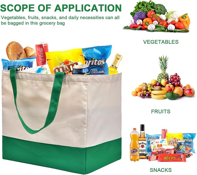 Reusable Grocery Bags Heavy Duty, 8.3 gal Foldable Large Canvas Tote Bag with Handles, Holds 60 lbs Canvas Shopping Bags - Image 6