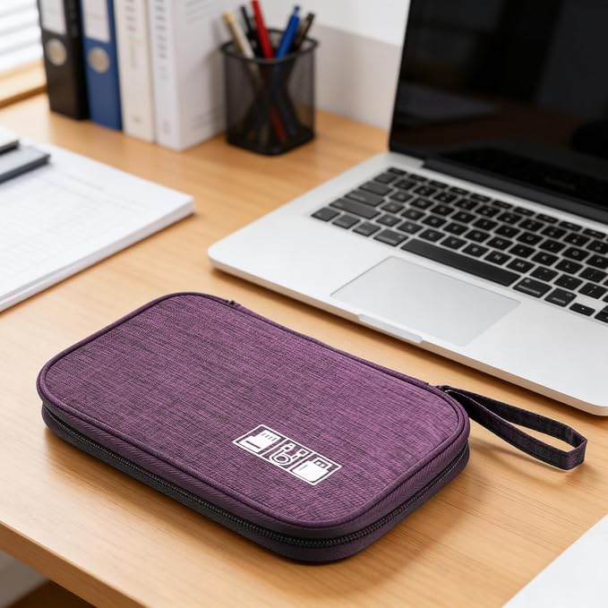 Yamrots Travel Cable Organizer, Electronic Organizer Travel Case, Portable Storage Bag for SD Card, Charger, Power Bank, Earphone (Purple) - Image 7