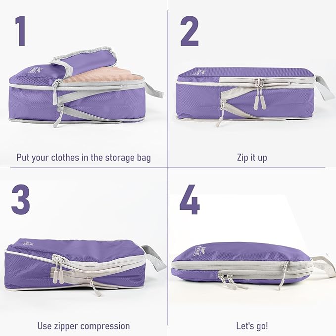 6 Set Compression Packing Cubes, Suitcase Organizer, Lightweight Travel Essentials, Compression Bags For Travel Accessories Luggage Storage Set (6Pcs, Purple) - Image 3
