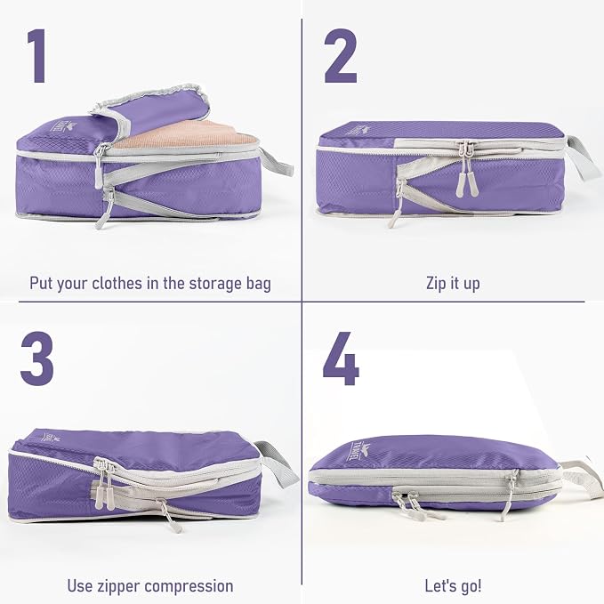 4 Set Compression Packing Cubes, Suitcase Organizer, Lightweight Travel Essentials, Compression Bags For Travel Accessories Luggage Storage Set (4 Pcs, Purple) - Image 3