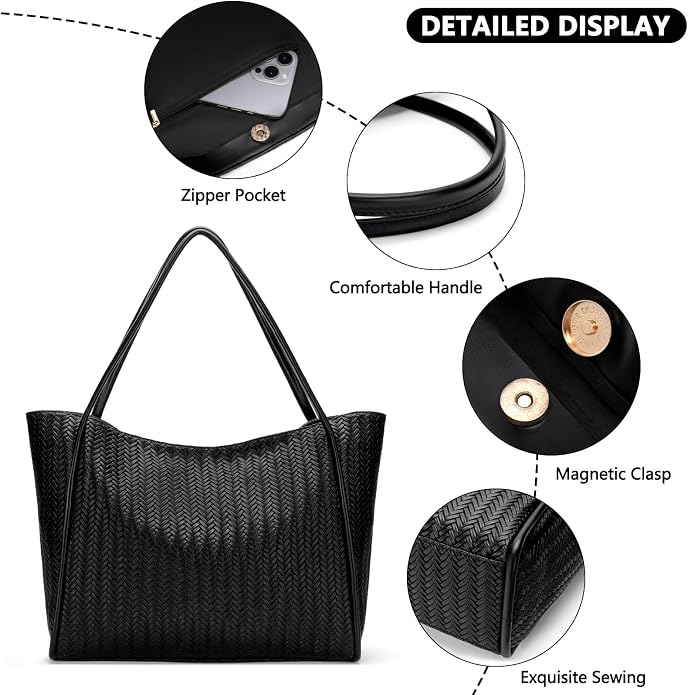 Tote Bag for Women Vegan Leather Shoulder Purse Large Capacity Travel Bag - Image 4