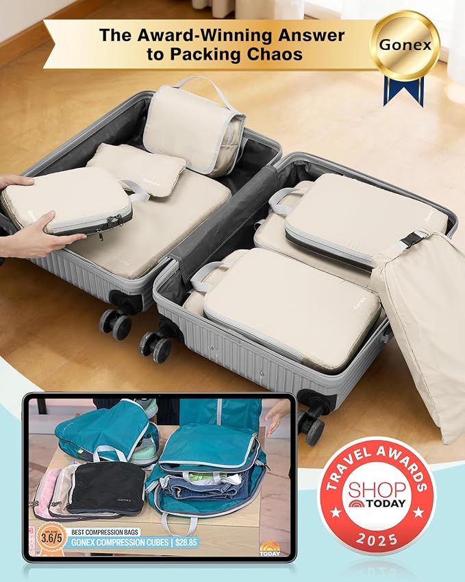 Gonex 10-Piece Compression Packing Cubes with Travel Organizer Set | Expandable Design, Hanging Toiletry Bag, Laundry Bag, Shoe Bag, Accessories Bag, Ripstop Fabric - Image 2
