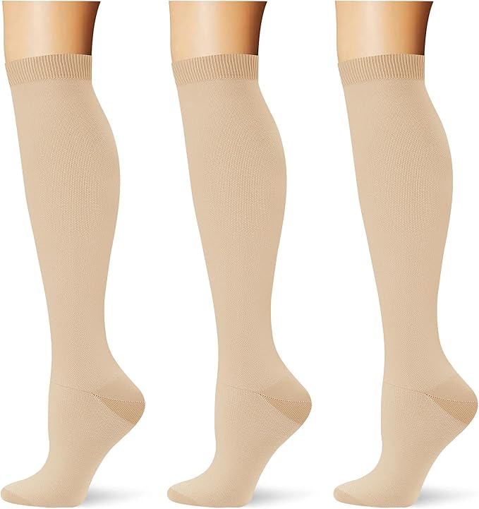 (3 pairs) Compression Socks 20-30 mmHg Long Knee High Socks for Women Men Support Athletic Travel Daily Wear by Saniripple