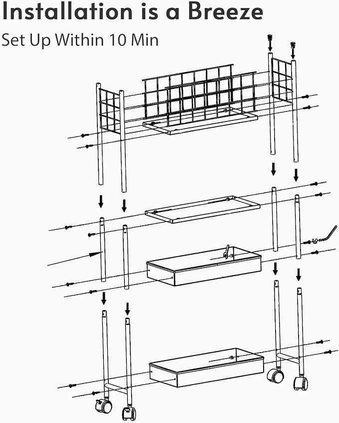 danpinera 4 Tier Slim Cart with Wheels, 7.7’’ Metal Skinny Rolling Storage Cart on Wheels for Kitchen, Bedroom, Office, Laundry Room, Small Narrow Spaces with Hooks and Cups, Black - Image 5