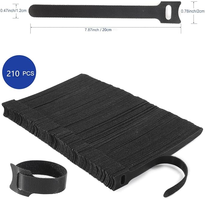 Nettbe Reusable Cable Ties, 210 PCS 8 Inches Adjustable Cord Straps Wire Organizer Cord Wrap and Hook Loop Cable Management - Image 2