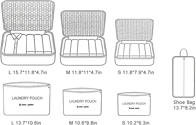 Mossio 7 Set Packing Cubes with Shoe Bag - Travel Carry On Luggage Organizer - Image 7