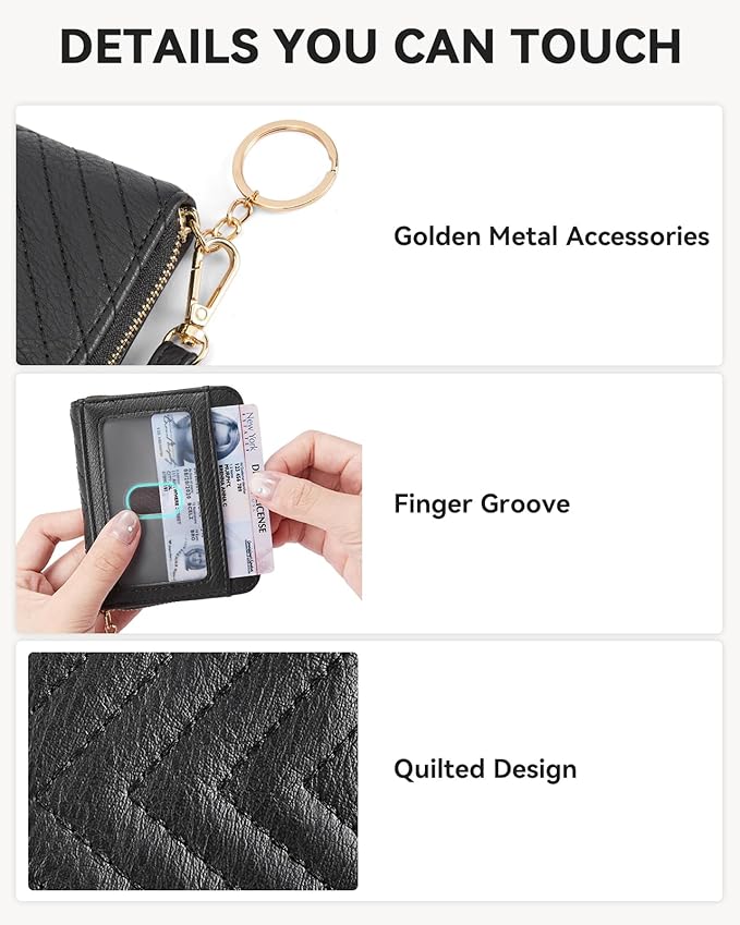 BOSTANTEN Credit Card Holder Small RFID Wallet Women with Keychain Wristlet | Compact, Accordion Design, Easy Organization, Fits Small Purses, Quilted Vegan Leather, Perfect Gifts, Black - Image 3