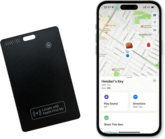 Wallet Tracker Card – Apple MFi Certified, Works with Apple Find My (iOS Only), Rechargeable Slim Tracking Card & Finder, 6-Month Battery, Item Locator for Wallet, Purse, Luggage, Passport by Unknown