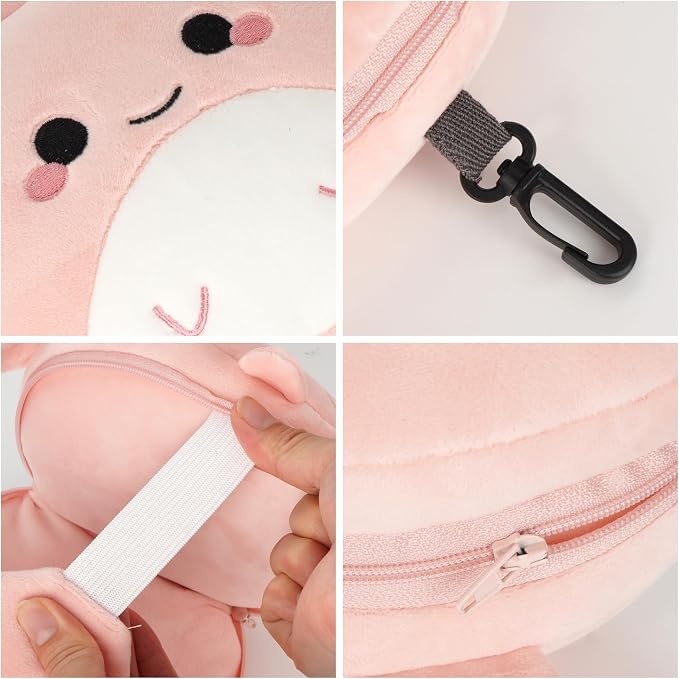 U Scinan Cute Animal 2-in-1 Travel Pillow and Eye Mask – Portable Neck Pillow with Adjustable Strap, Soft Plush Support for Airplane, Car, Train(Pufferfish) - Image 5