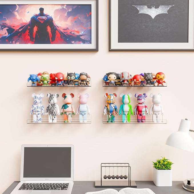 6 Pack 15" Acrylic Shelves for Wall,Bathroom,Bedroom - with Adhesive - No Drilling Clear Floating Shelves for Funko Pop,Lego,Action Figures,Nail Polish,Perfume Shelf and Wall Storage & Display - Image 8