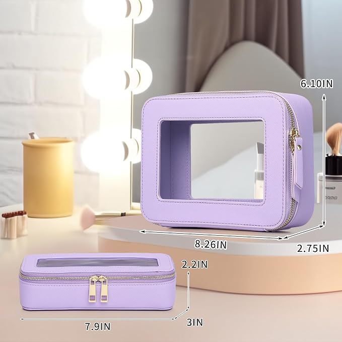 Pinkmik Travel Clear Makeup Bag,(Purple, M+SLIM) | Brush Case, TSA Approved Toiletry Bag, Waterproof Cosmetic Organizer with Zipper, Car Essential for Women - Image 4