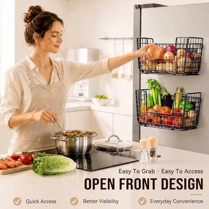 Magnetic Shelf for Fridge - Fruit & Vegetable Storage Organizer | 3Pack Magnetic Spice Rack for Refrigerator, Onion & Potato Storage Bin, Magnetic Basket for Kitchen, Pantry & Laundry Room - Image 4