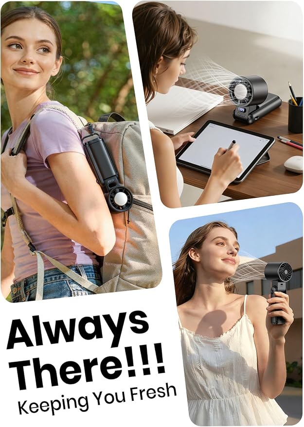 Portable Handheld Turbo Fan, 1-199 Speed Adjustable, Dark Black | 4 IN 1 Pocket Design with LED Display, High-Power Motor, Rechargeable Battery, Mini Fans for Indoor/Outdoor/Travel/Work - Image 4