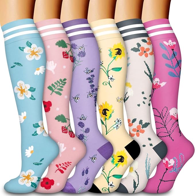 Compression Socks for Women & Men Circulation (6 Pairs) 15-20 mmHg is Best Support for Athletic Running,Nurse by Bluemaple