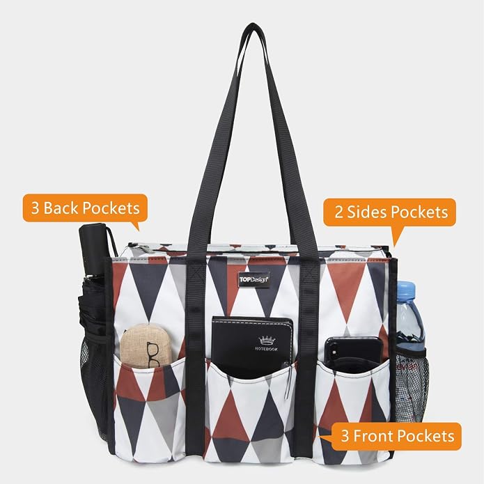 TOPDesign Utility Water Resistant Tote Bag with 13 Pockets, Top Zipper Closure & Thick Bottom Support, for Working Women - Image 3