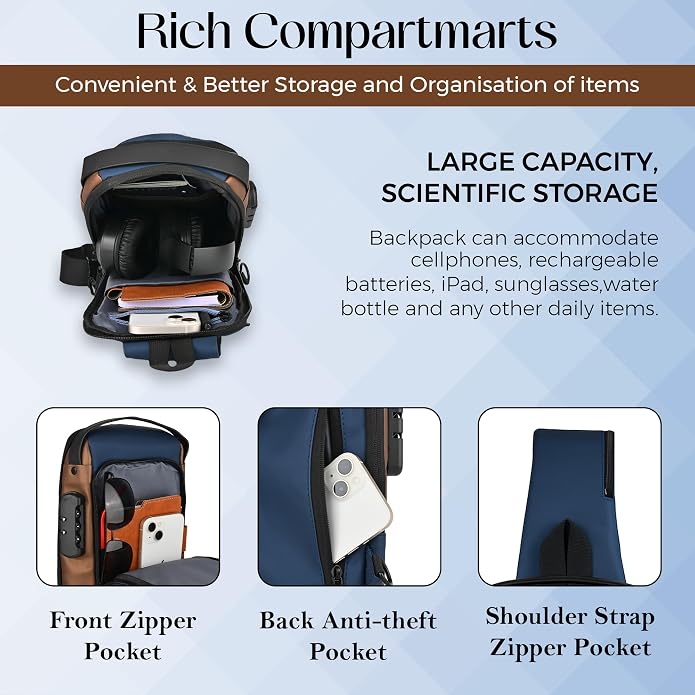 Unisex Anti-Theft Sling Bag with USB Port, Water-Resistant Crossbody Chest Backpack for Travel & Work - Image 4