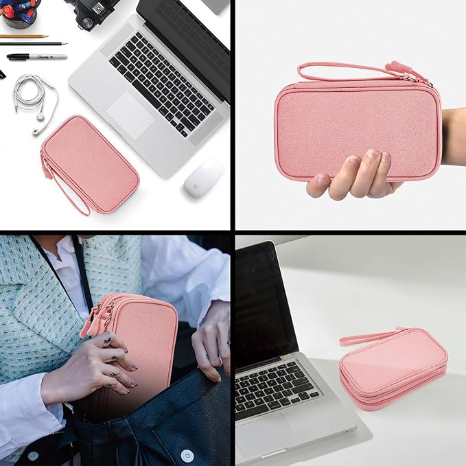 CAAORDKSO Electronic Cable Organizer Bag, Travel Electronic Accessories Carry Case Portable Waterproof Double Layers Storage Bag for Cable, Cord, Charger, Power Bank, Earphone (Light Pink, Medium) - Image 7