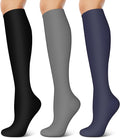 3 Pairs Compression Socks for Women & Men 15-20 mmHg- Best Support for Nurses, Running, Hiking, Recovery & Flight Socks by KXOVT