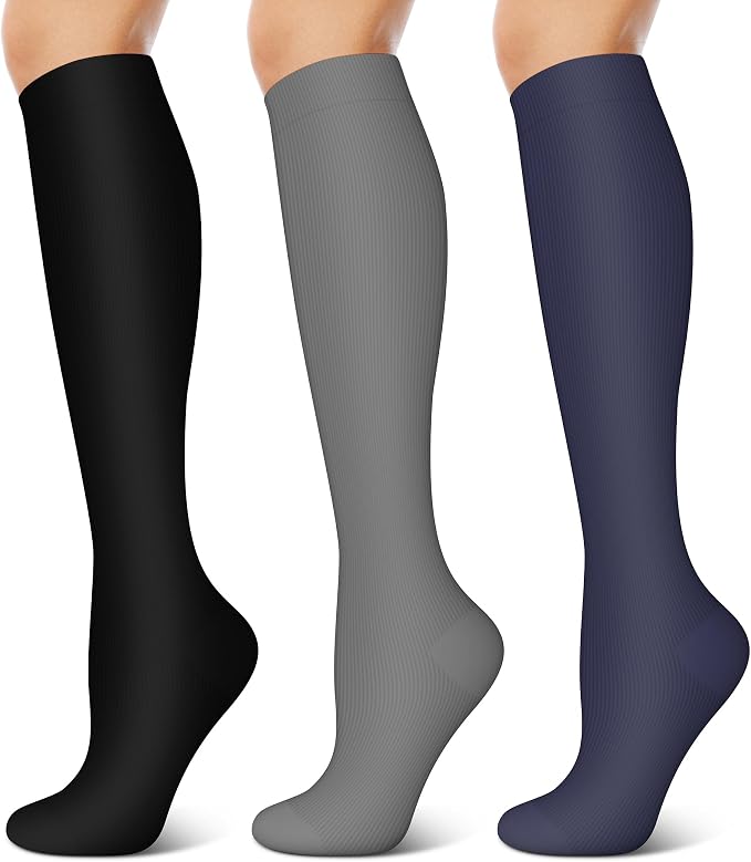 3 Pairs Compression Socks for Women & Men 15-20 mmHg- Best Support for Nurses, Running, Hiking, Recovery & Flight Socks by KXOVT