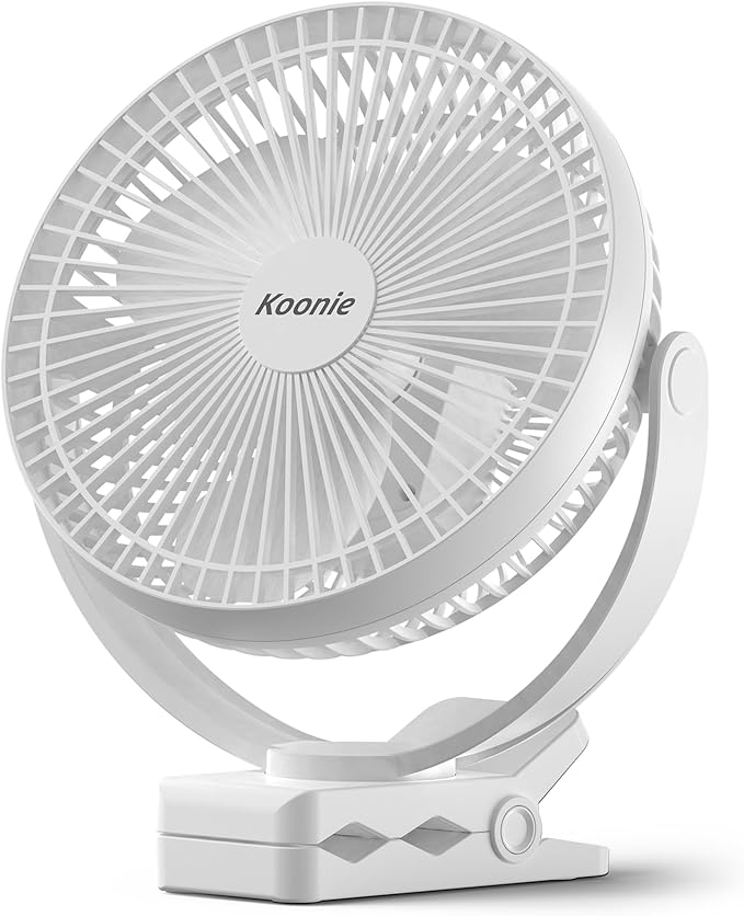 Koonie 8" Clip on Fan, 10000mAh Rechargeable Battery, Strong Airflow | 4 Speeds, Sturdy Clamp, Ideal Portable USB Desk Fan for Office, Golf Cart, Camping, Travel, Tent, Outdoor, Treadmill & Gym by Koonie