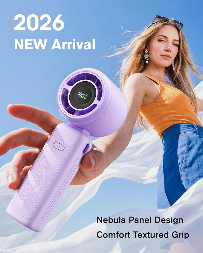 WHATOOK Portable Personal Handheld Fan: High Speed Cooling Fan, 12 Hours Battery Life, USB Rechargeable, Small Essentials for Women Cruise Travel, Beach Vacation (Purple) - Image 2