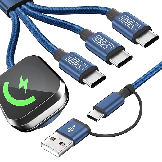 MPATIBY 3Type C 4-in-2 Multi Charging Cable for iWatch Charger/iPhone17 5FT | Portable Cruise Camping Travel Essentials, USB C Splitter for iWatch Ultra/SE/11-2, New iPhone Charger/S26, Support Carplay by MPATIBY