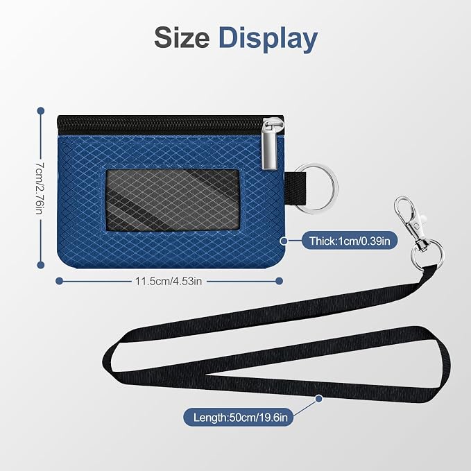 Minimalist RFID Blocking Small Wallet with ID Window,WaterResistant Zip Id Case Wallet with Lanyard Keychain for Cards,Cash,Travel,Women,Men (Electric Blue/DarkGrey) - Image 5