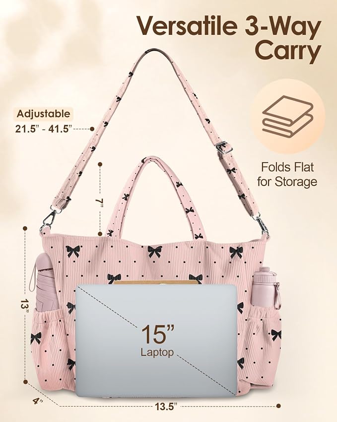 Miss Adola Corduroy Crossbody Tote Bag for Women | Multi Pocket Storage, Zipper Closure, Adjustable Strap, Fits 14 Inch Laptop, Foldable Reusable, for Work Travel Everyday - Image 6