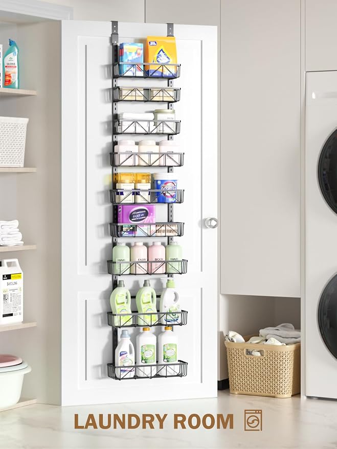 Delamu Adjustable Narrow Over the Door Pantry Organizer, 9-Tier Metal Pantry Organization and Storage for Kitchen, Hanging Spice Rack Seasoning Shelves, Cabinet Door Organizer for Easy Install, 12.5" - Image 7
