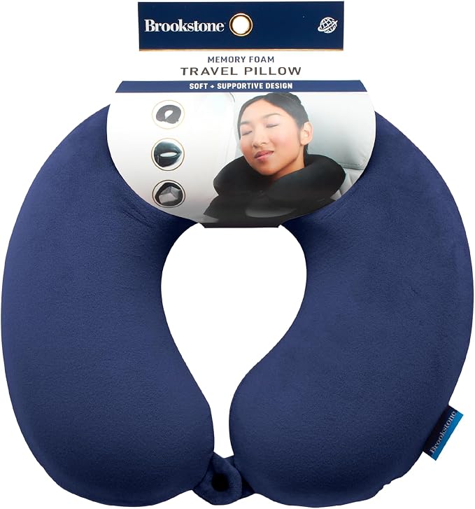 Brookstone Travel Neck Pillow - Lightweight U-Shaped Memory Foam Travel Pillow for Airplane, Car Travels & Sleeping, Blue | Brookstone Travel Neck Pillow Lightweight U-Shaped Memory Foam Pillow by Unknown