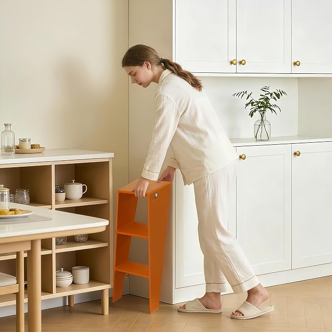 HOTEAGLE Modern Folding Chair - Multifunctional Design Doubles as Step Stool & Storage Shelf, Sturdy Engineering Plastic for Kitchen, Dining & Bistro,Orange - Image 8