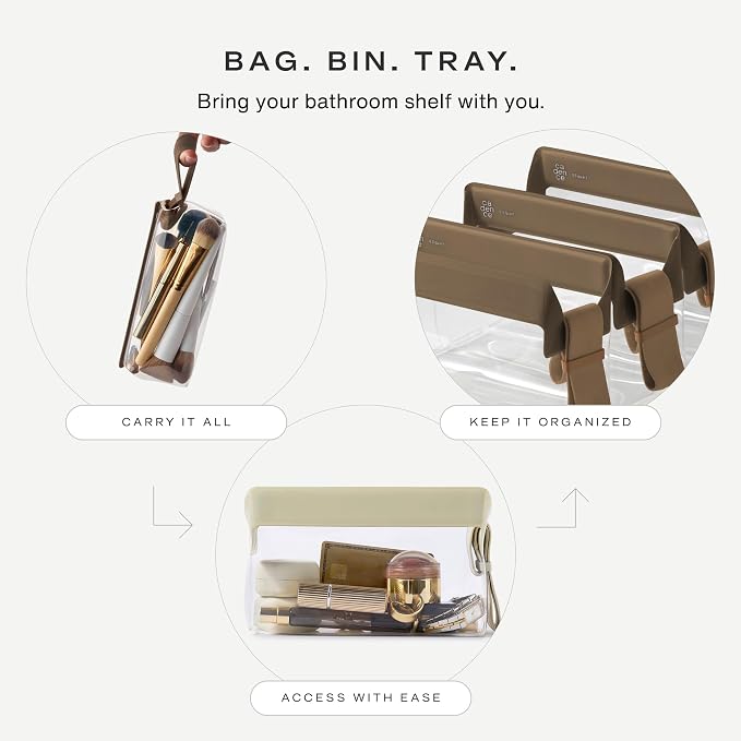 Cadence Parcel - Clear Travel Kit with Zipperless Magnetic Closure - Chestnut, Small - Durable, Leak-Resistant and TSA Approved Toiletry Bag - Modular Organization - Recycled TPU (.5 Qt) - Image 4