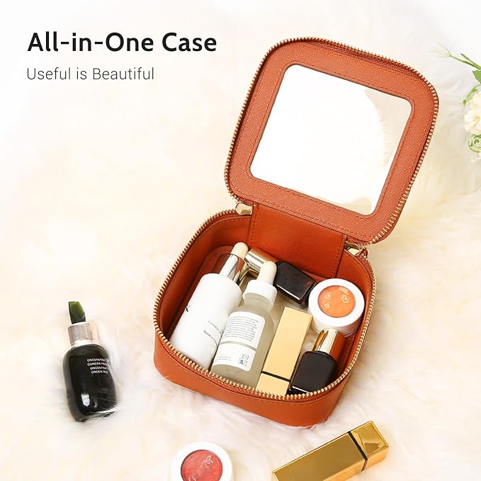 Aveniee Mini Clear Makeup Bag, Small Cosmetic Bags Travel Toiletry Pouch Organizer, TSA Approved Make up Case with Zipper, Car Bag for Essentials,Brown - Image 2