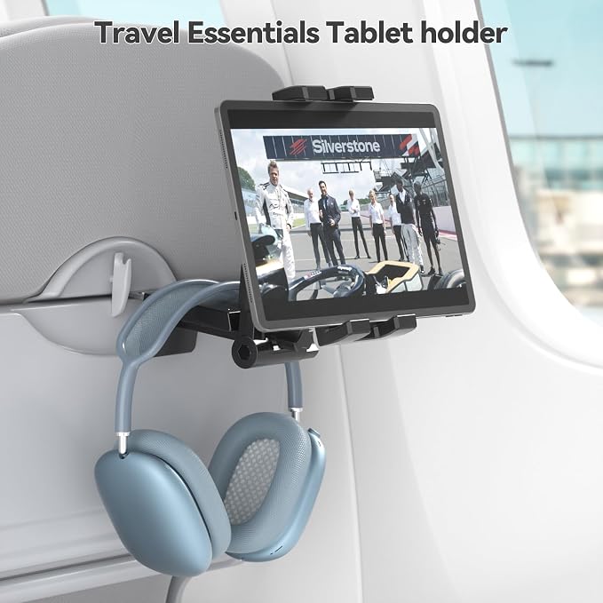 KDD Airplane Tablet Holder Mount, Adjustable Travel Essentials iPad Phone Stand with 360 Degree Rotation, Portable Tesla Model 3/Y Car Headrest Mount Compatible with iPad, Cell Phone - Image 4